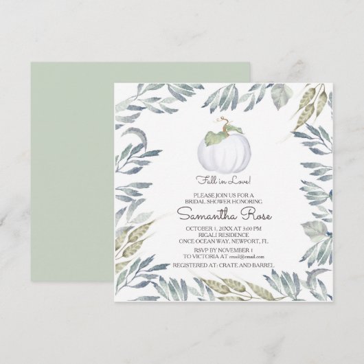 Witte pompoen VRIJGEZELLENFEEST uitnodigen - Vierk Kaart (Voorkant / Achterkant)