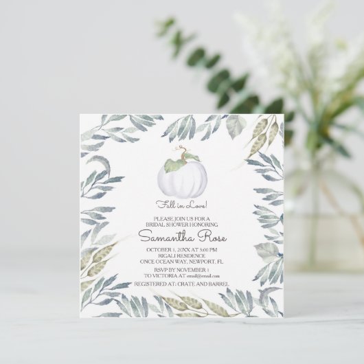 Witte pompoen VRIJGEZELLENFEEST uitnodigen - Vierk Kaart (Staand voorkant)