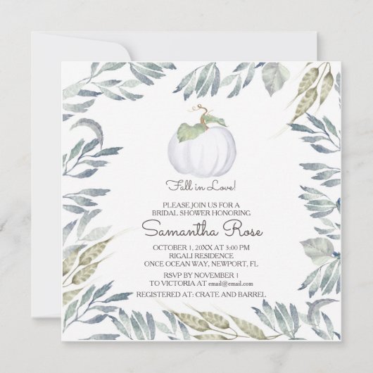 Witte pompoen VRIJGEZELLENFEEST uitnodigen - Vierk Kaart (Voorkant)