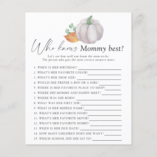 Witte pompoen - Wie kent mama het beste spel (Voorkant)