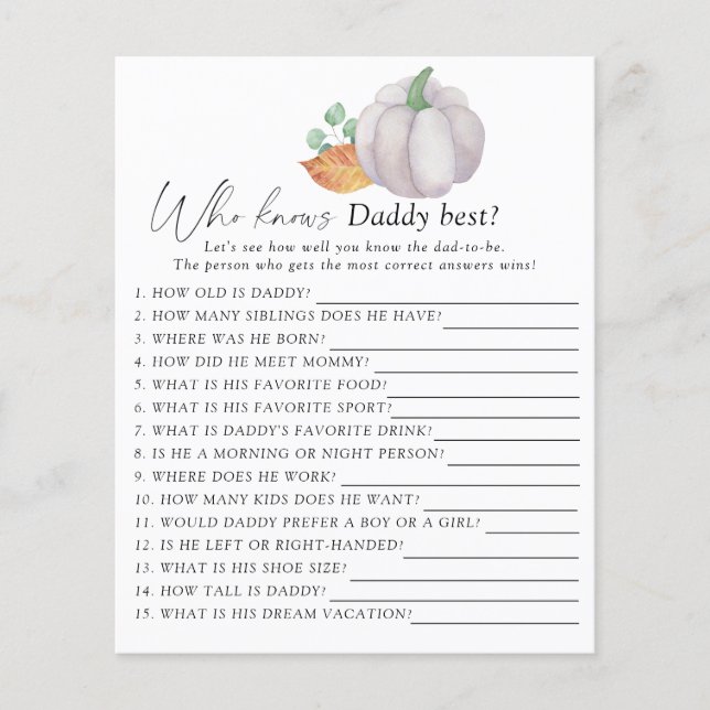 Witte pompoen - Wie weet papa beste spel (Voorkant)