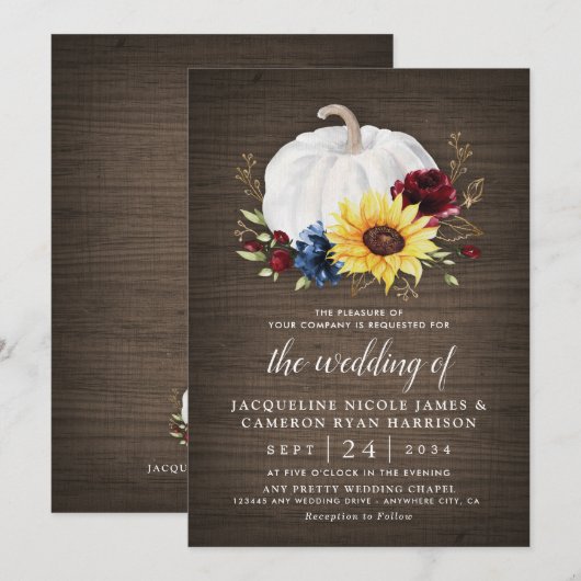 Witte Pompoen Zonnebloem Rozen Gouden Herfst Bruil Kaart (Voorkant / Achterkant)