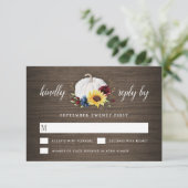 Witte Pompoen Zonnebloem Rozen Gouden Herfst Bruil RSVP Kaartje (Staand voorkant)