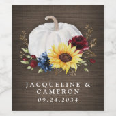 Witte Pompoen Zonnebloem Rozen Gouden Herfst Bruil Wijn Etiket (Enkel label)