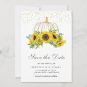 Witte Pompoen Zonnebloemen QR Code Trouwfoto Save The Date (Voorkant)