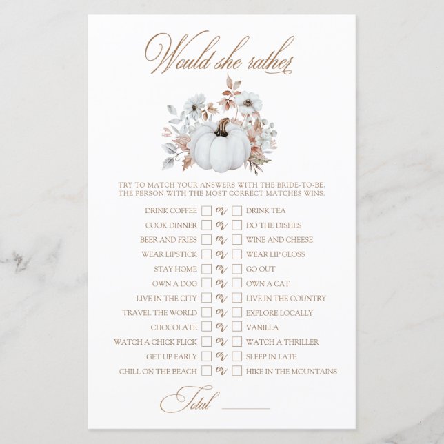 Witte pompoen zou ze liever Vrijgezellenfeest spel (Voorkant)