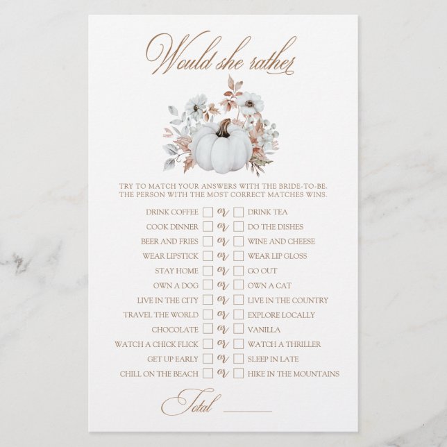 Witte pompoen zou ze liever Vrijgezellenfeest spel (Voorkant)