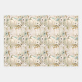 Witte pompoenen Aqua Blue Herfst Waterverf Bloemen Inpakpapier Vel (Voorkant 3)