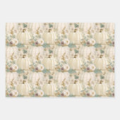 Witte pompoenen Aqua Blue Herfst Waterverf Bloemen Inpakpapier Vel (Voorkant 2)