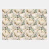 Witte pompoenen Aqua Blue Herfst Waterverf Bloemen Inpakpapier Vel (Voorkant)