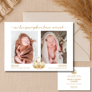 Witte Pompoenen Baby Tweeling Herfst Foto Aankondi Aankondiging