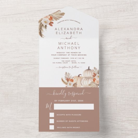 Witte pompoenen Boho Terracotta in één keer All In One Uitnodiging (Binnen)