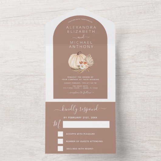 Witte pompoenen Boho Terracotta in één keer All In One Uitnodiging (Binnen)