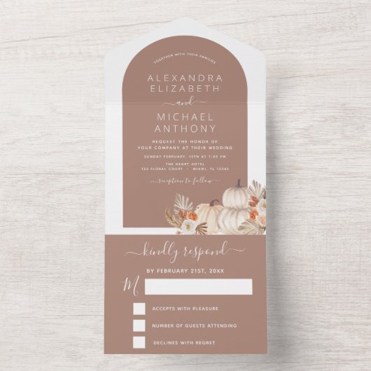 Witte pompoenen Boho Terracotta in één keer All In One Uitnodiging (Binnen)