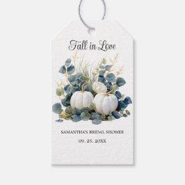 Witte pompoenen en eucalyptus bruidsdouche cadeaulabel