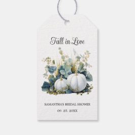 Witte pompoenen en eucalyptus bruidsdouche cadeaulabel