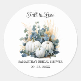 Witte pompoenen en eucalyptus bruidsdouche ronde sticker