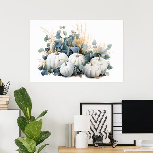 Witte pompoenen en eucalyptus greens herfst poster (Thuiskantoor)