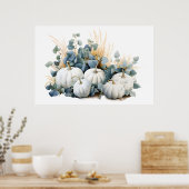 Witte pompoenen en eucalyptus greens herfst poster (Keuken)
