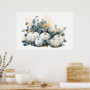 Witte pompoenen en eucalyptus greens herfst poster