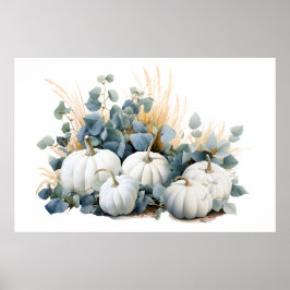 Witte pompoenen en eucalyptus greens herfst poster