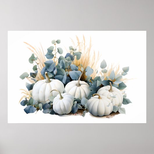 Witte pompoenen en eucalyptus greens herfst poster (Voorkant)