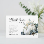 Witte pompoenen en eucalyptus greens Vrijgezellenf Bedankkaart (Staand voorkant)