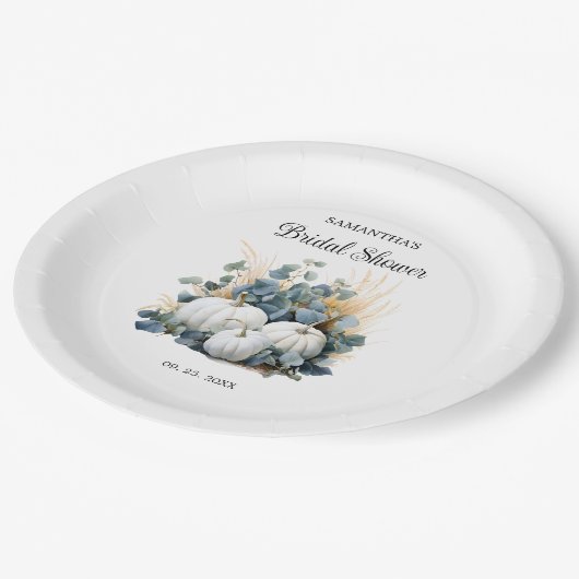 Witte pompoenen en eucalyptus greens Vrijgezellenf Papieren Bordje (Gekanteld)