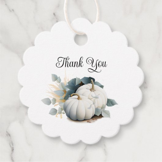 Witte pompoenen en eucalyptus Herfst Dank Je Bedankjes Labels (Voorkant)