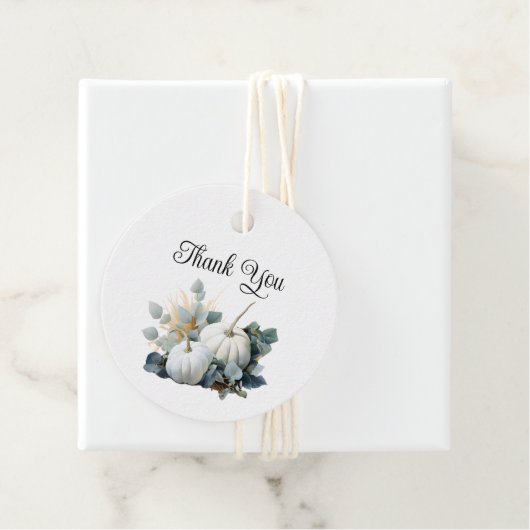 Witte pompoenen en eucalyptus Herfst Dank u Bedankjes Labels (In situ)