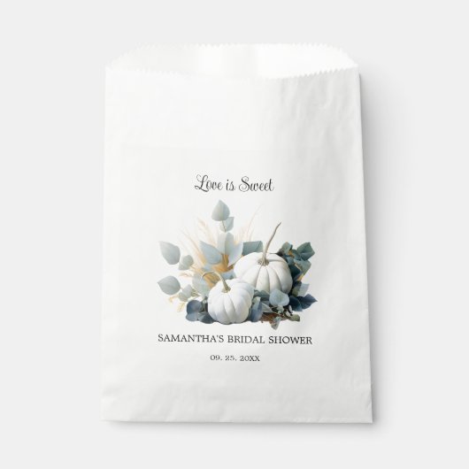 Witte pompoenen en eucalyptusgroene Bruidsdouche Bedankzakje (Voorkant)
