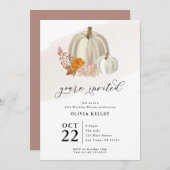 Witte pompoenen en herfstbloemen, feestelijke uitn kaart (Voorkant / Achterkant)