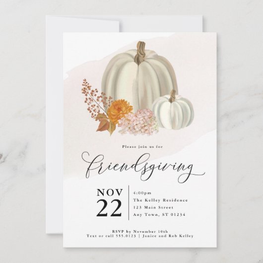 Witte pompoenen en herfstbloemen, Friendsgiving  Kaart (Voorkant)