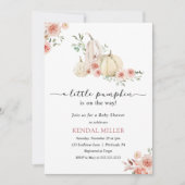 Witte pompoenen en roze bloemen herfst Baby shower Kaart (Voorkant)