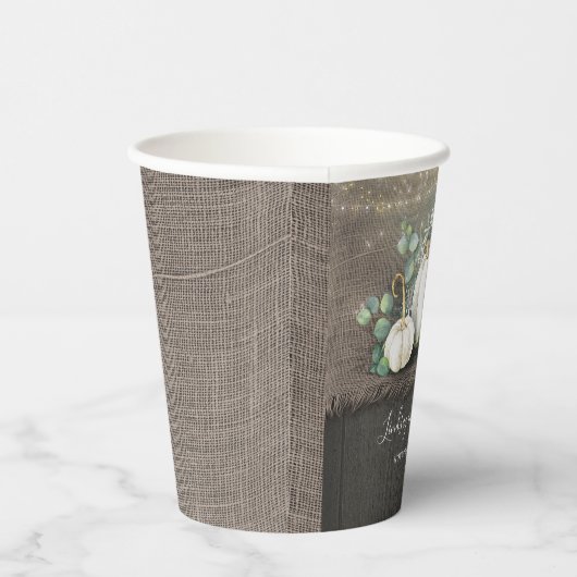 Witte pompoenen en rustieke Country Burlap Herfst Papieren Bekers (Rechts)