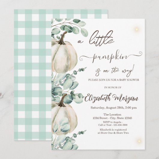Witte Pompoenen Groene Baby Shower Kaart (Voorkant / Achterkant)