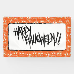 Witte Pompoenen Halloween Patroon Spandoek