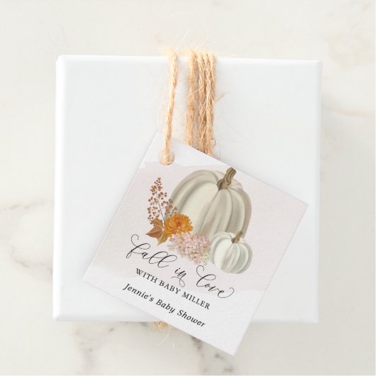 Witte Pompoenen Herfst in Liefde Baby shower Geper Bedankjes Labels (In situ)