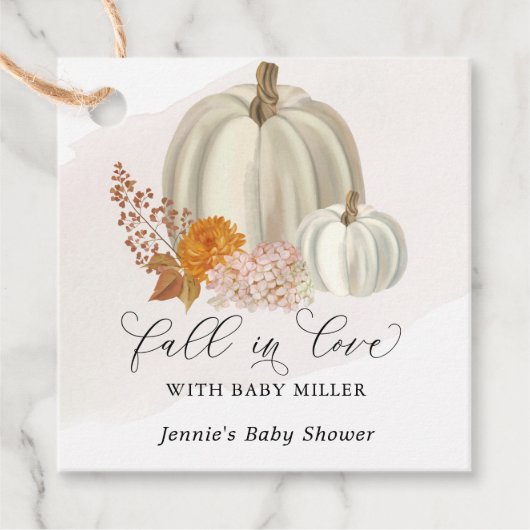 Witte Pompoenen Herfst in Liefde Baby shower Geper Bedankjes Labels (Voorkant)