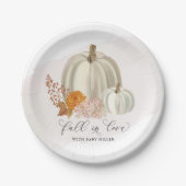Witte Pompoenen Herfst in Liefde Baby shower Geper Papieren Bordje (Voorkant)