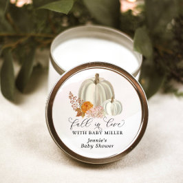 Witte Pompoenen Herfst in Liefde Baby shower Geper Ronde Sticker