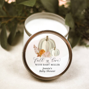 Witte Pompoenen Herfst in Liefde Baby shower Geper Ronde Sticker