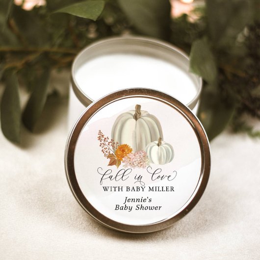 Witte Pompoenen Herfst in Liefde Baby shower Geper Ronde Sticker