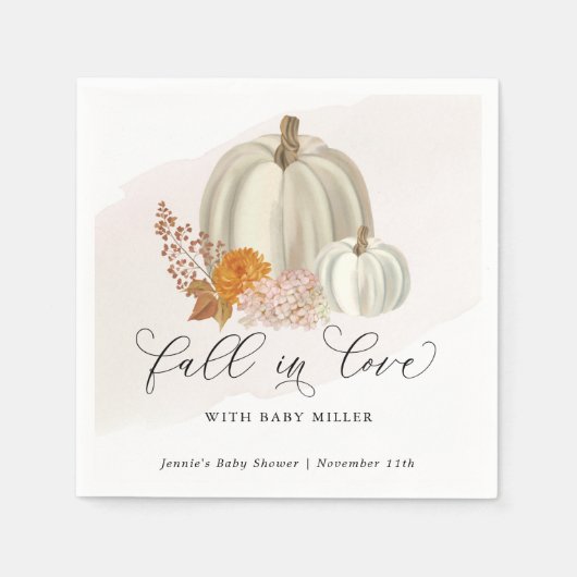 Witte Pompoenen Herfst in Liefde Baby shower Geper Servet (Voorkant)
