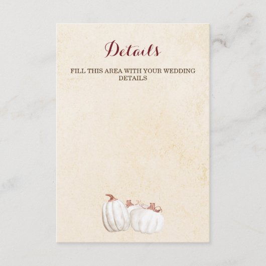 witte pompoenen herfst oogst bruiloft informatiekaartje (Voorkant)