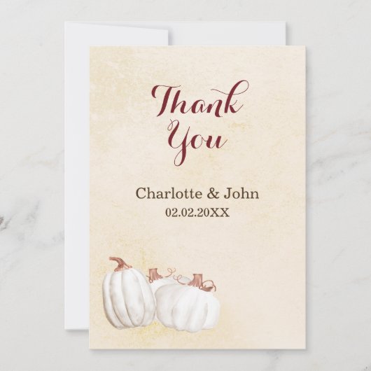 witte pompoenen herfst oogsten bruiloft dank u bedankkaart (Voorkant)