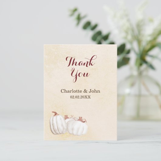 witte pompoenen herfst oogsten bruiloft dank u briefkaart (Staand voorkant)