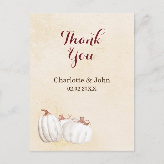 witte pompoenen herfst oogsten bruiloft dank u briefkaart (Voorkant)