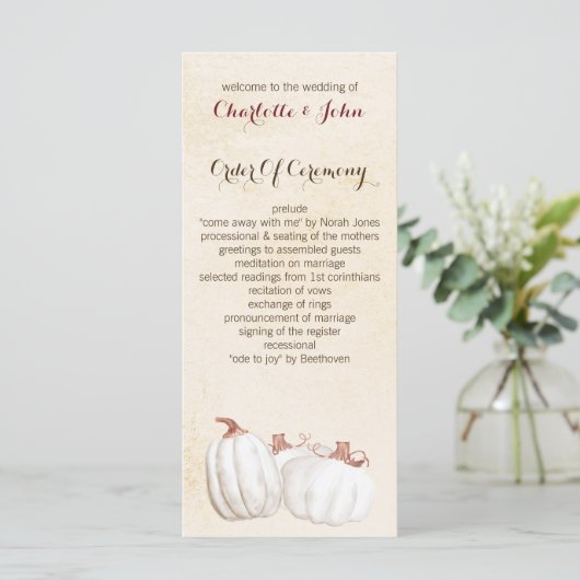 witte pompoenen herfst oogsten bruiloft programma' programmakaart (Staand voorkant)