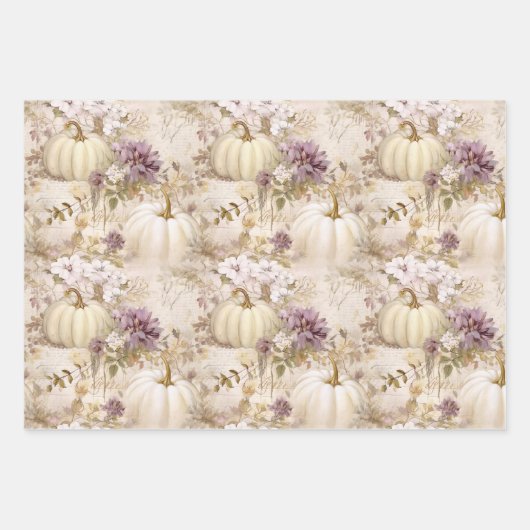 Witte Pompoenen Lila Paarse Herfst Waterverf Bloem Inpakpapier Vel (Voorkant)